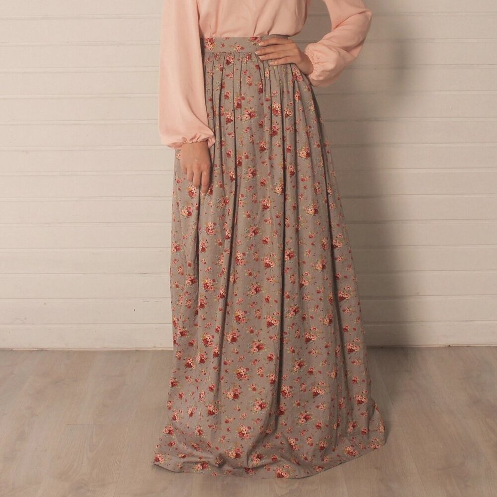 Kamaal Floral Maxi Skirt, Grey